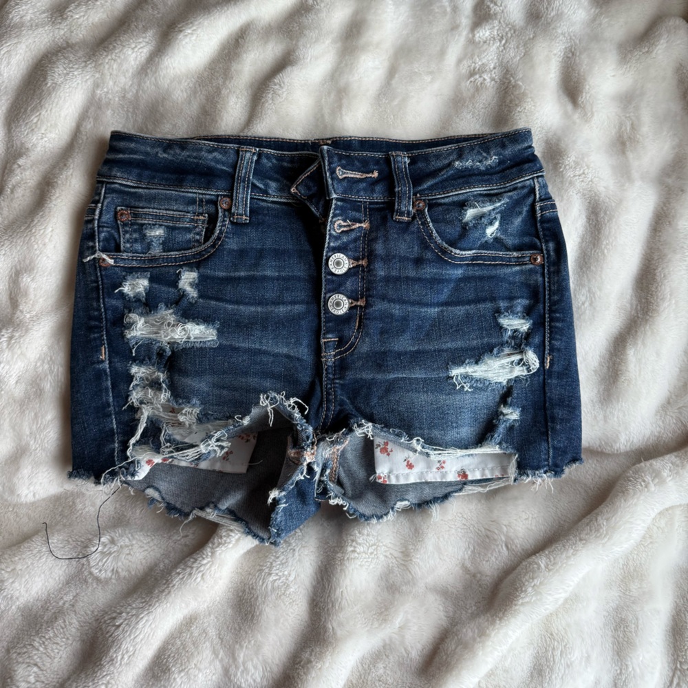 American Eagle Outfitters Blue Distressed Jean Shorts